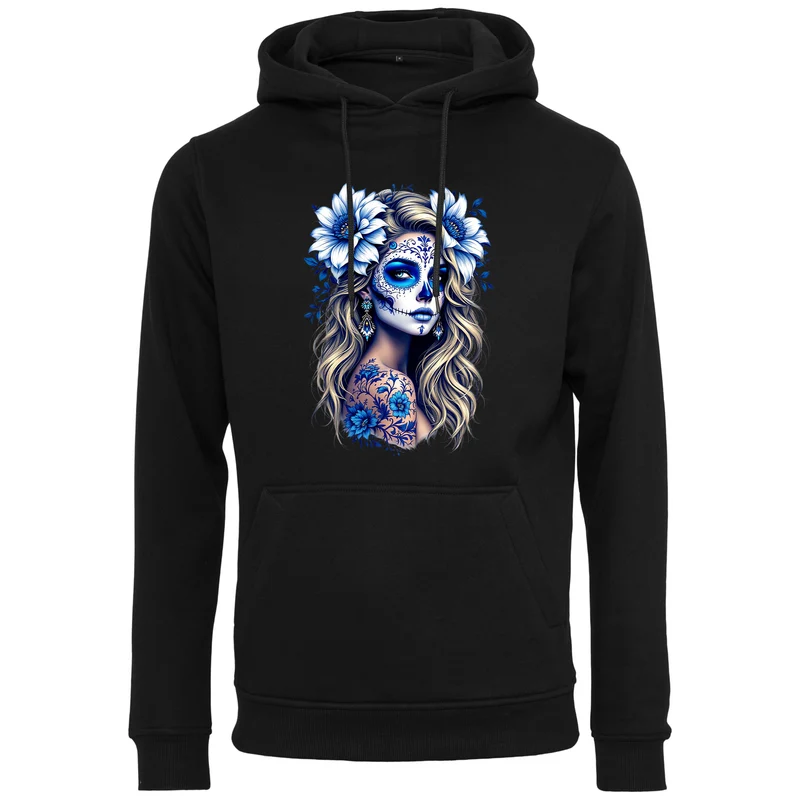 Hoodie - La Catrina Blau Flower
