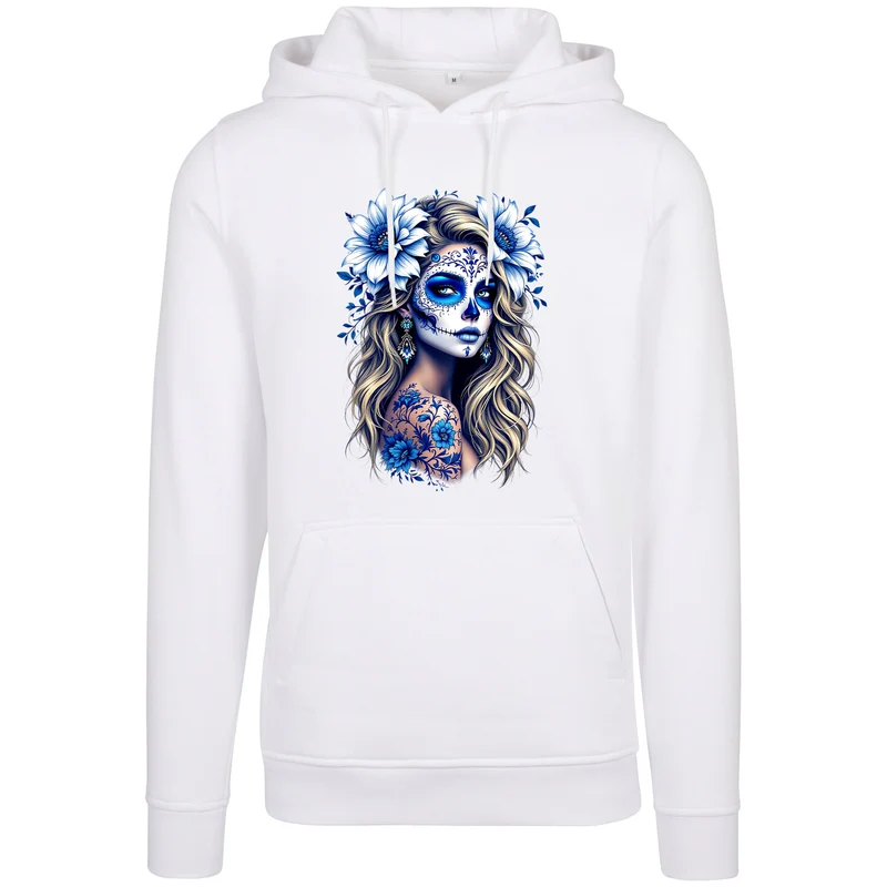 Hoodie - La Catrina Blau Flower