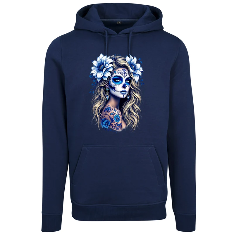 Hoodie - La Catrina Blau Flower