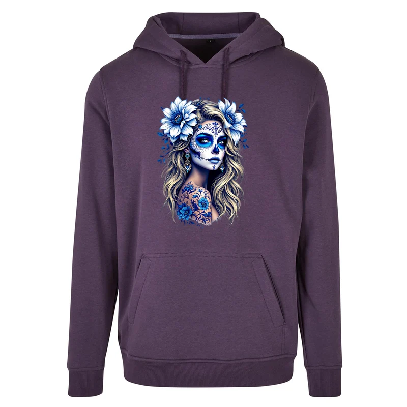 Hoodie - La Catrina Blau Flower