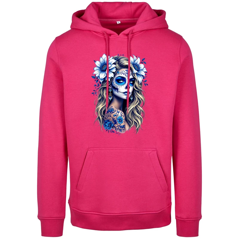Hoodie - La Catrina Blau Flower