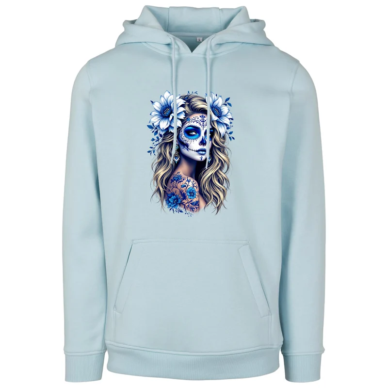 Hoodie - La Catrina Blau Flower
