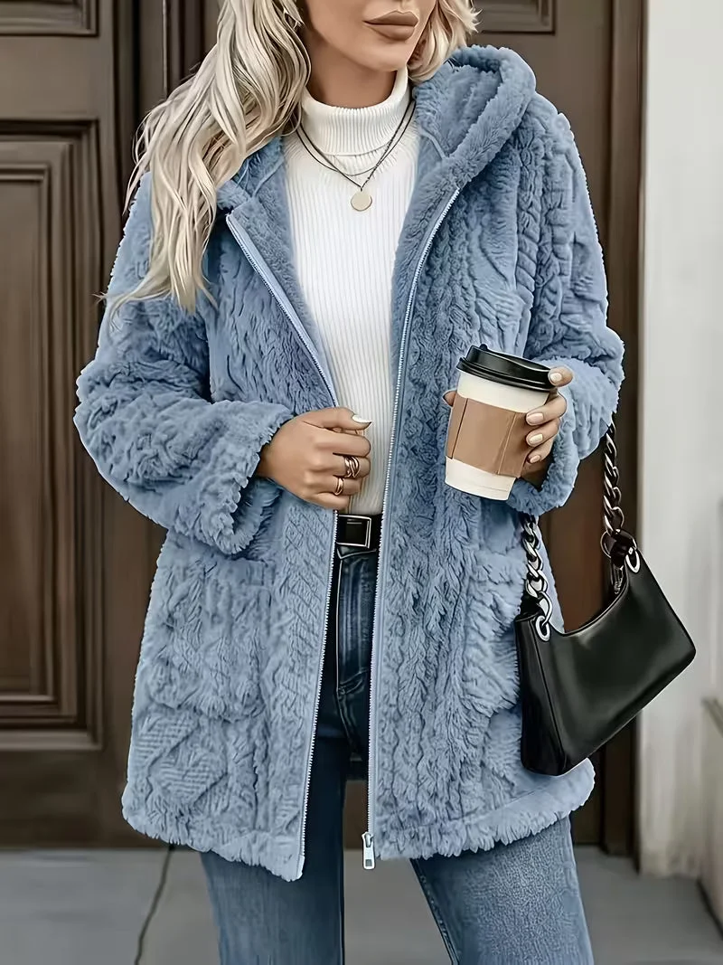 Elima - Doppelseitige Plüsch-Strickjacke MIT Kapuze Und Reißverschluss