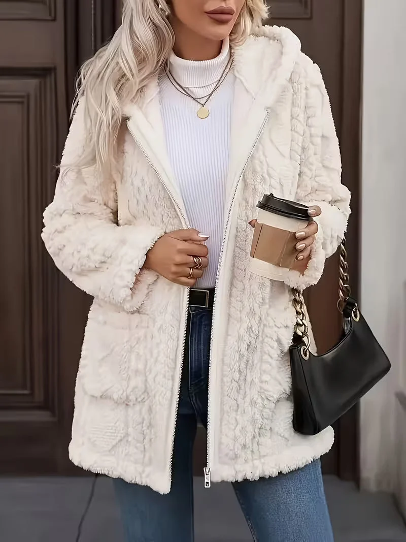 Elima - Doppelseitige Plüsch-Strickjacke MIT Kapuze Und Reißverschluss