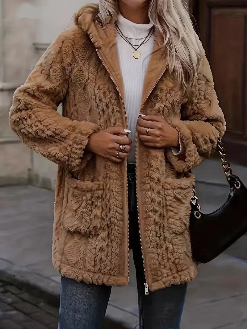 Elima - Doppelseitige Plüsch-Strickjacke MIT Kapuze Und Reißverschluss