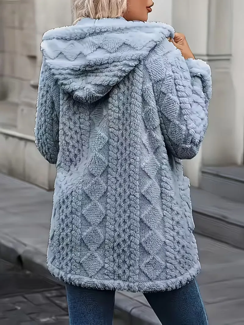 Elima - Doppelseitige Plüsch-Strickjacke MIT Kapuze Und Reißverschluss