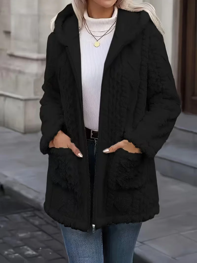 Elima - Doppelseitige Plüsch-Strickjacke MIT Kapuze Und Reißverschluss