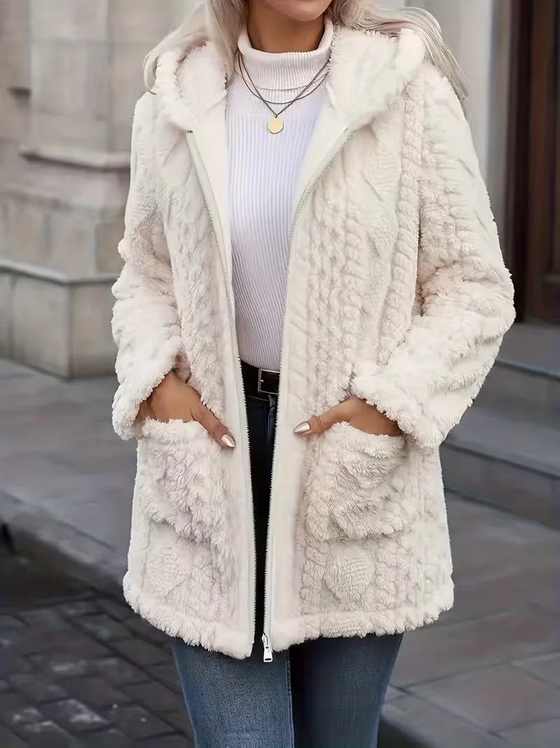 Elima - Doppelseitige Plüsch-Strickjacke MIT Kapuze Und Reißverschluss
