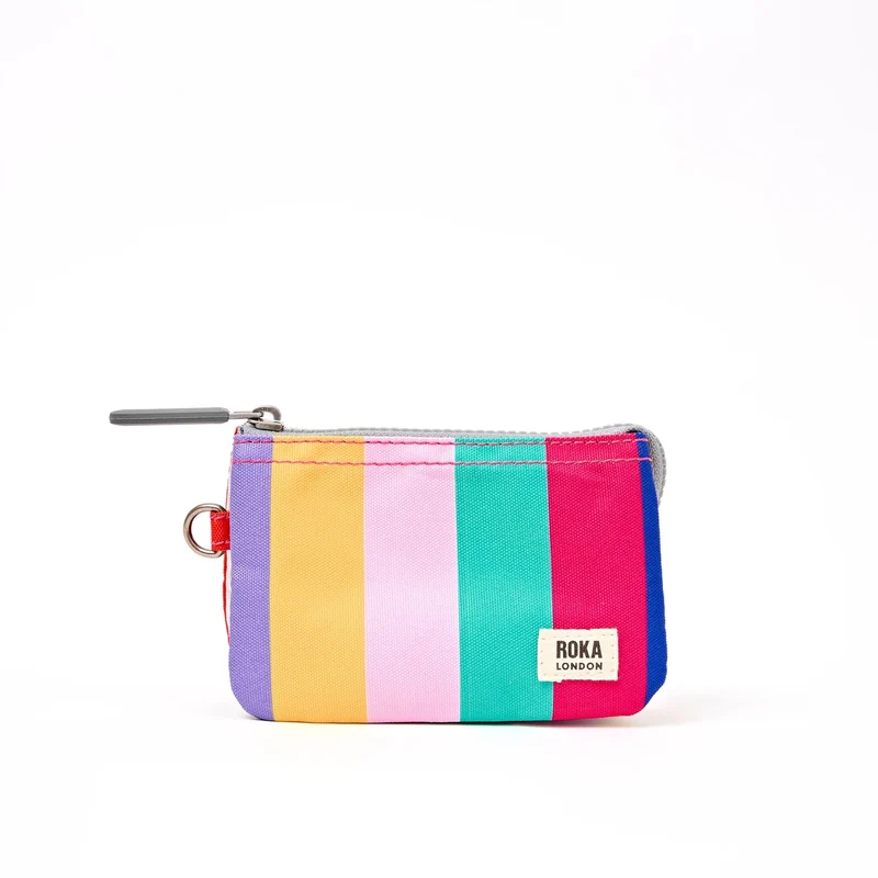 ROKA Carnaby Kleine Handtasche aus recyceltem Canvas mit breiten, mehrfarbigen Streifen