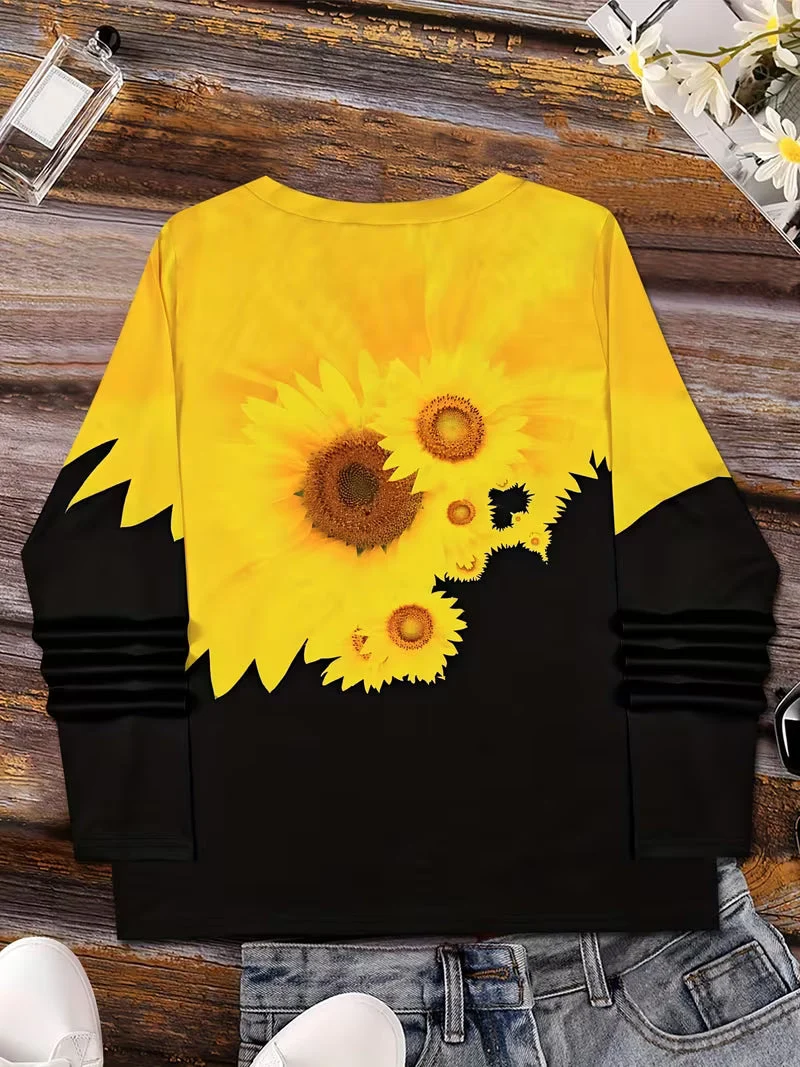 Olina – Langarm-oberteil MIT Sonnenblumenmuster