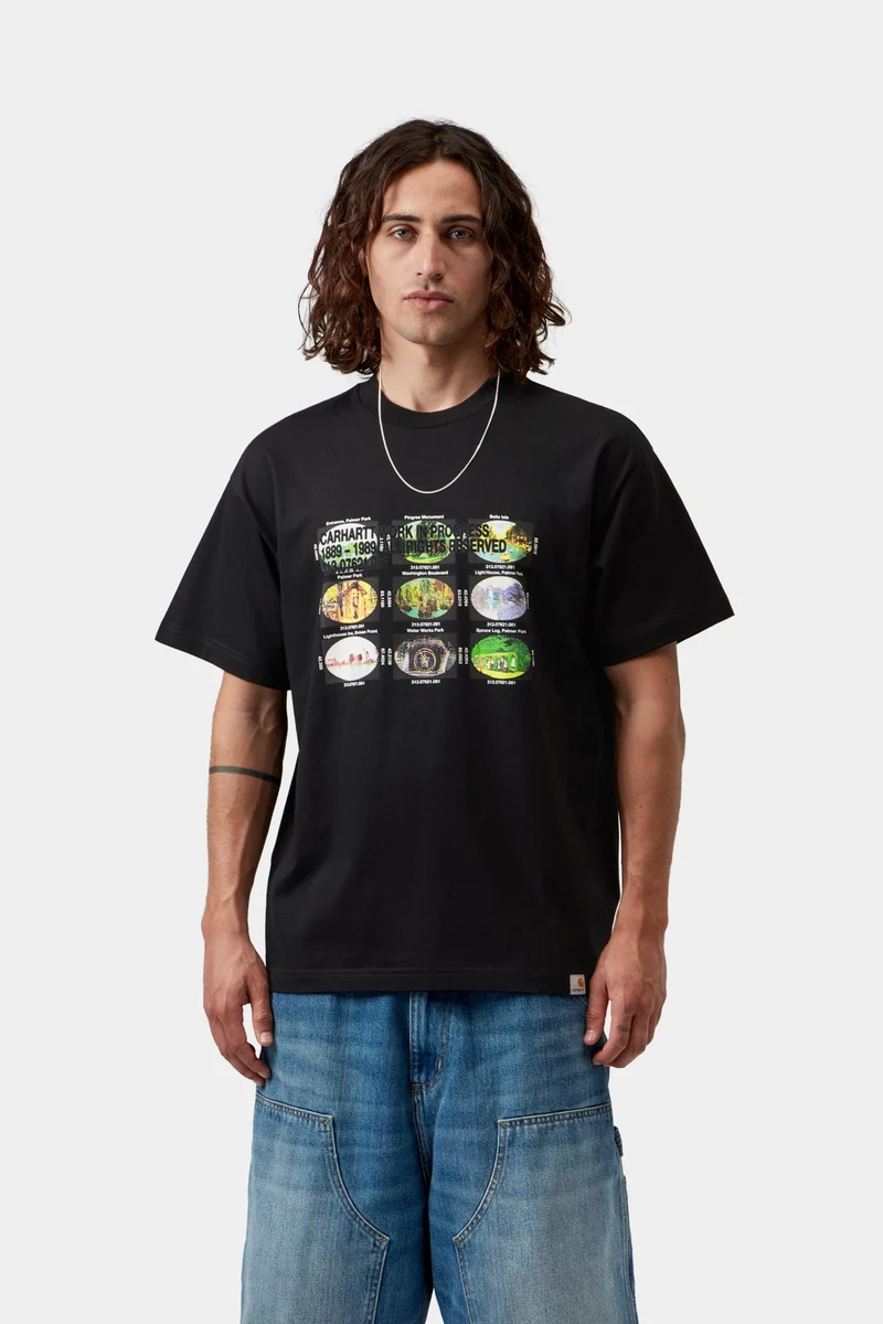 Carhartt WIP Herren-T-Shirt mit Koordinatenmuster | Schwarz