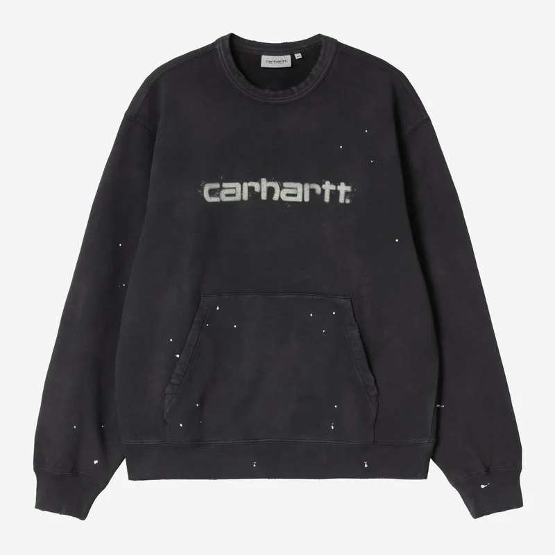 Carhartt WIP Herren-Sweatshirt „Maler“ | Schwarz, Destroyed-Waschung, Spritzer