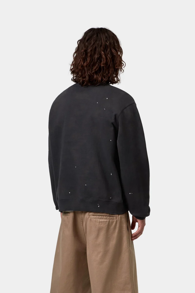 Carhartt WIP Herren-Sweatshirt „Maler“ | Schwarz, Destroyed-Waschung, Spritzer