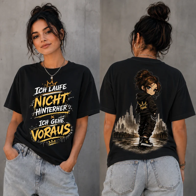 Statement T-Shirt Statement Shirt „Ich gehe voraus“ | Frontprint & Backprint | Unisex