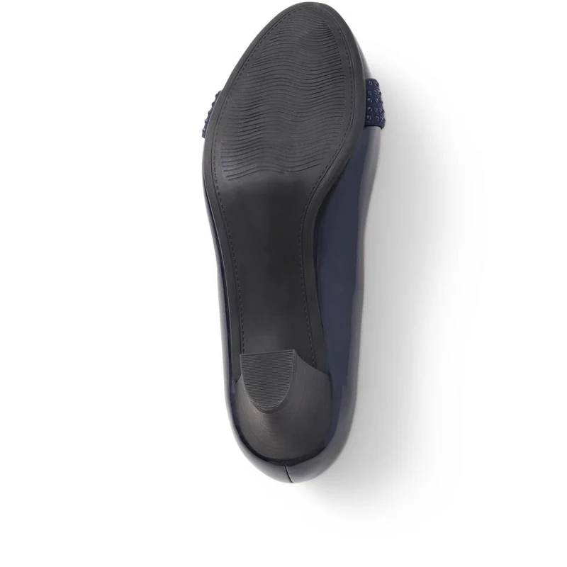 Wide Fit Block-Heeled Court Shoes - PLAN39009 / 325 527 - Navy Patent
