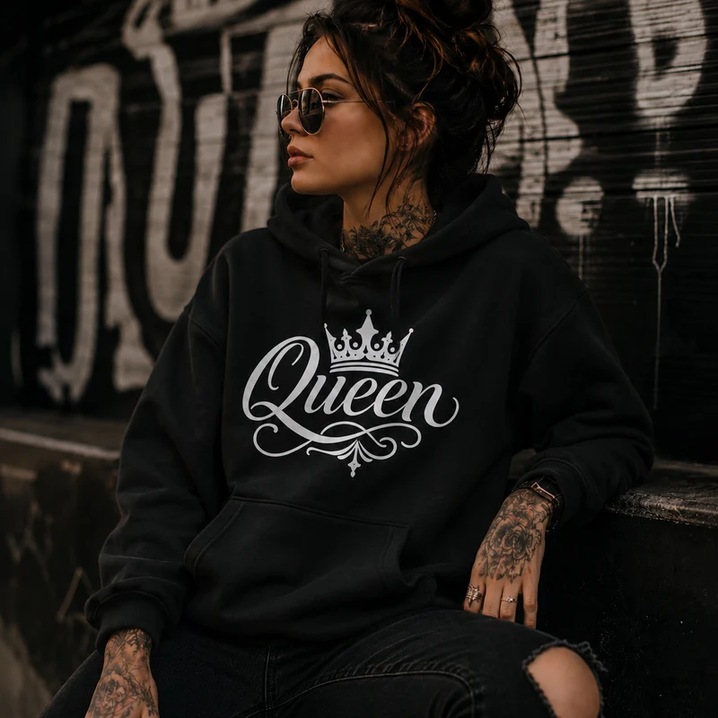 Statement Queen Krone Hoodie Pullover Frontprint & Backprint | Unisex