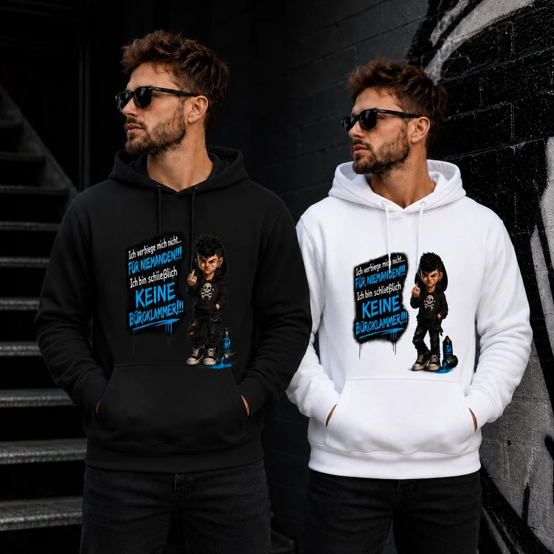 Badass Chibi Hoodie „Keine Büroklammer“ – Front- oder Backprint | Unisex