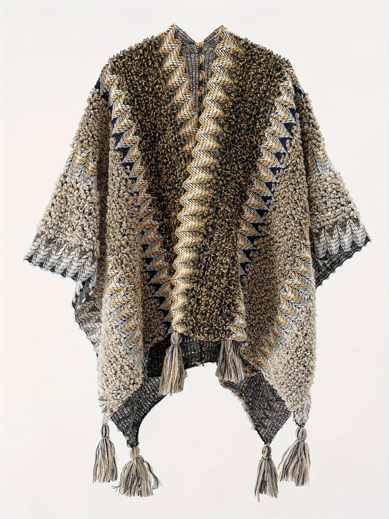 Briana - Decke Mit Quasten Und Streifenmuster Cape Reise Jacke