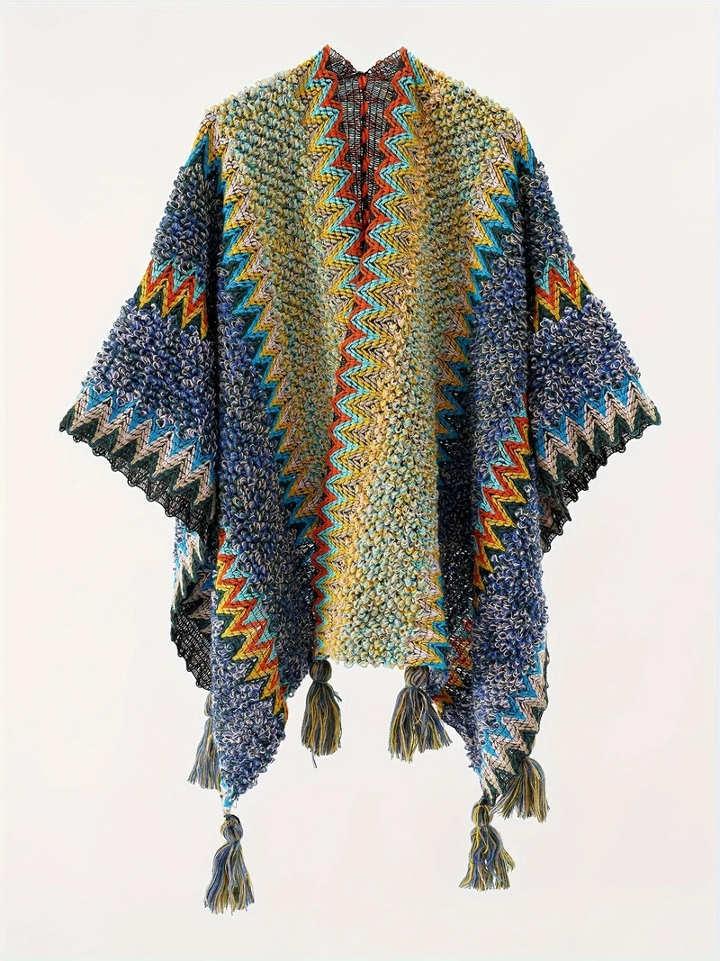 Briana - Decke Mit Quasten Und Streifenmuster Cape Reise Jacke