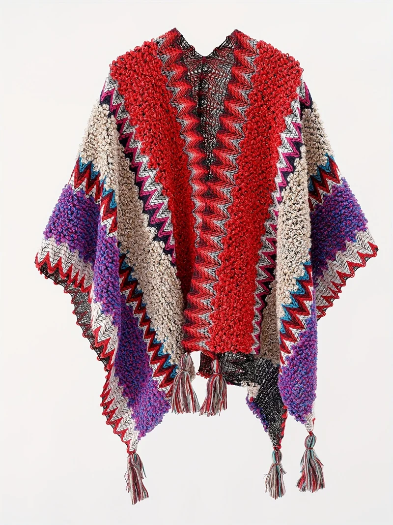 Briana - Decke Mit Quasten Und Streifenmuster Cape Reise Jacke