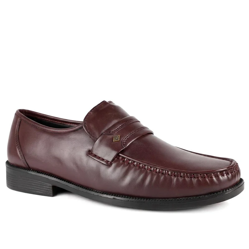 Wide Fit Smart Leather Saddle Strap Loafers - MOEN43012 / 329 585 - Burgundy