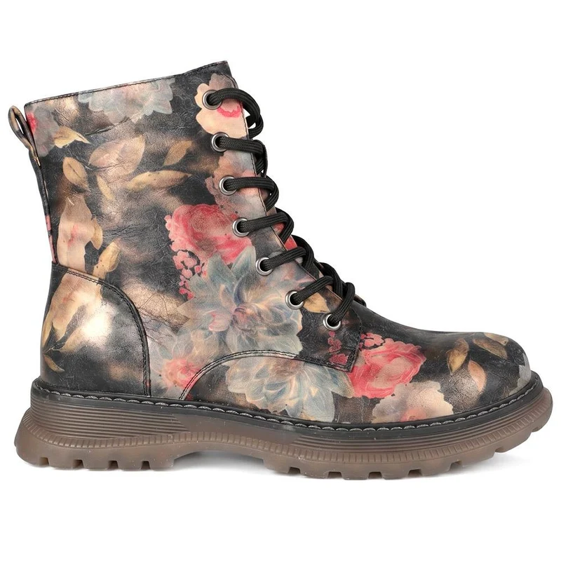 Fashionable Lace Up Ankle Boots - LECHE44007 / 329 751 - Floral