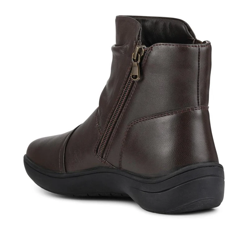Wide Fit Leather Ankle Boots - KF42004 / 328 468 - Chocolate