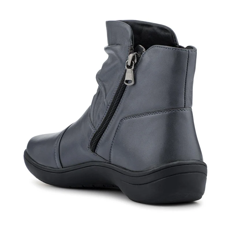 Wide Fit Leather Ankle Boots - KF42004 / 328 468 - Grey