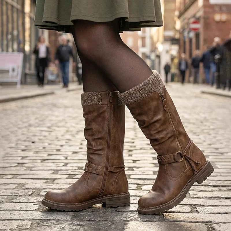 Kitted Cuff Zip Fasten Riding Boots - LECHE44000 / 330 249 - Brown