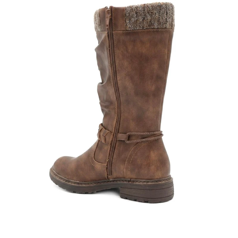 Kitted Cuff Zip Fasten Riding Boots - LECHE44000 / 330 249 - Brown