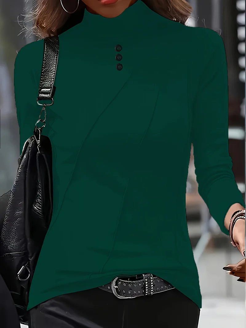 Aizhana - Elegantes Langarm Hemd Mit Hohem Kragen