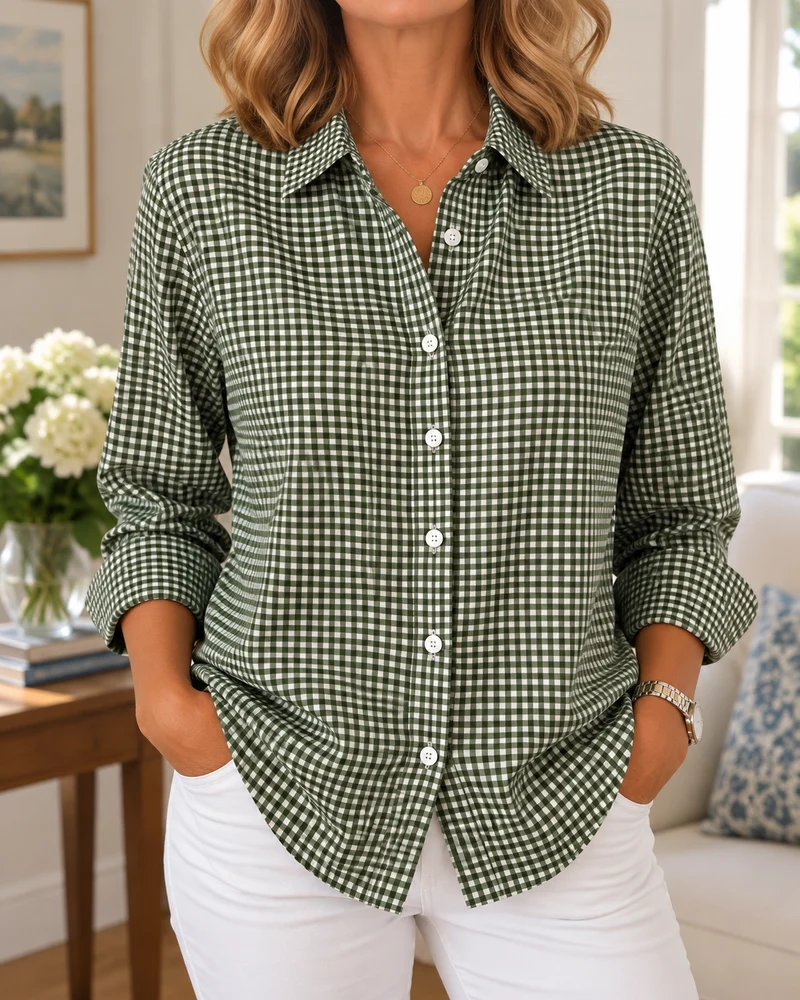 Colien – Langärmliges Gingham-Hemd mit Knöpfen