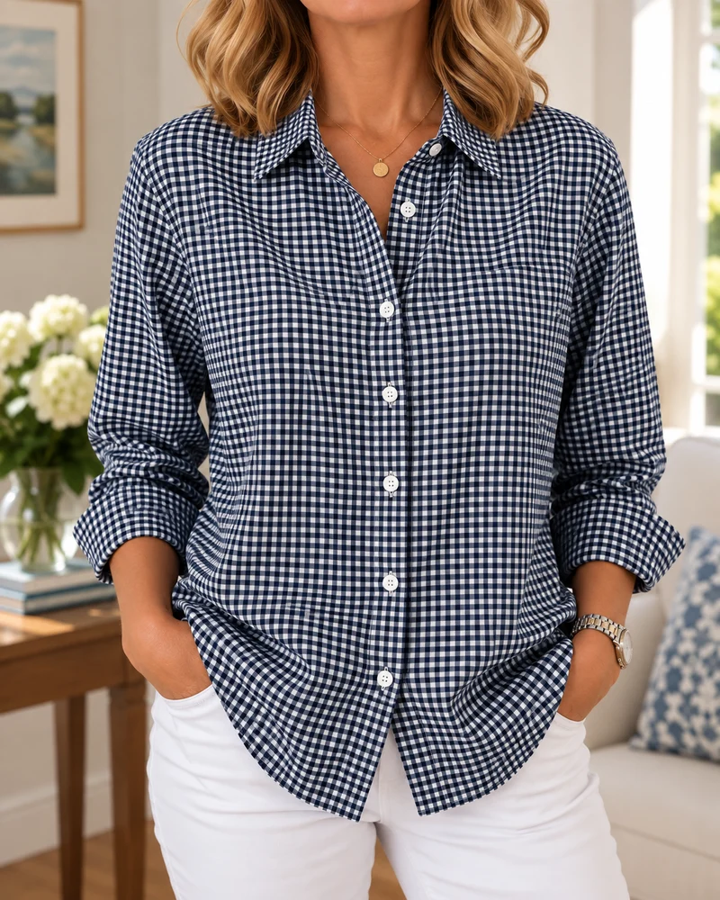 Colien – Langärmliges Gingham-Hemd mit Knöpfen