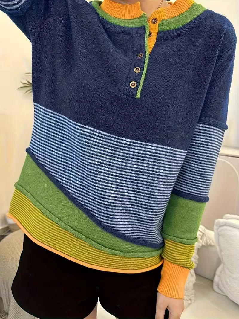 Lokina – Gestreifter Strickpullover im Farbe-Block-Schau
