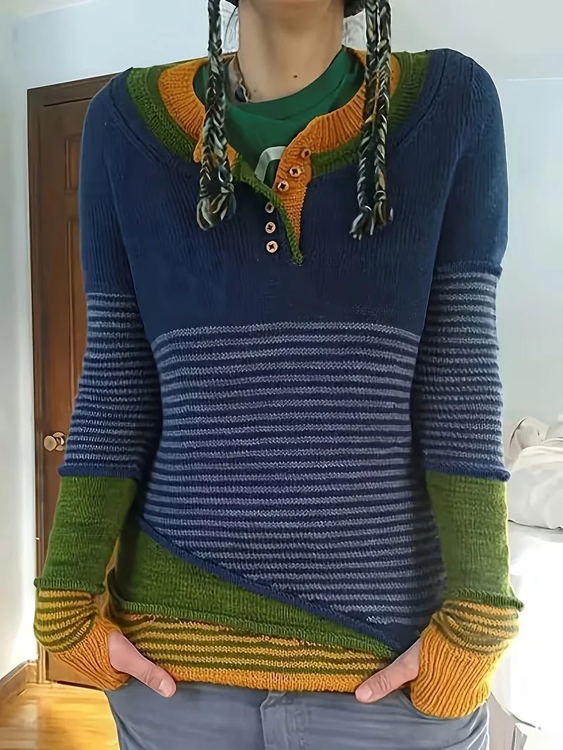 Lokina – Gestreifter Strickpullover im Farbe-Block-Schau