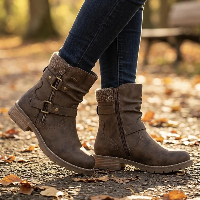 Warm Lined Zip Up Ankle Boots - WBINS44055 / 329 713 - Brown