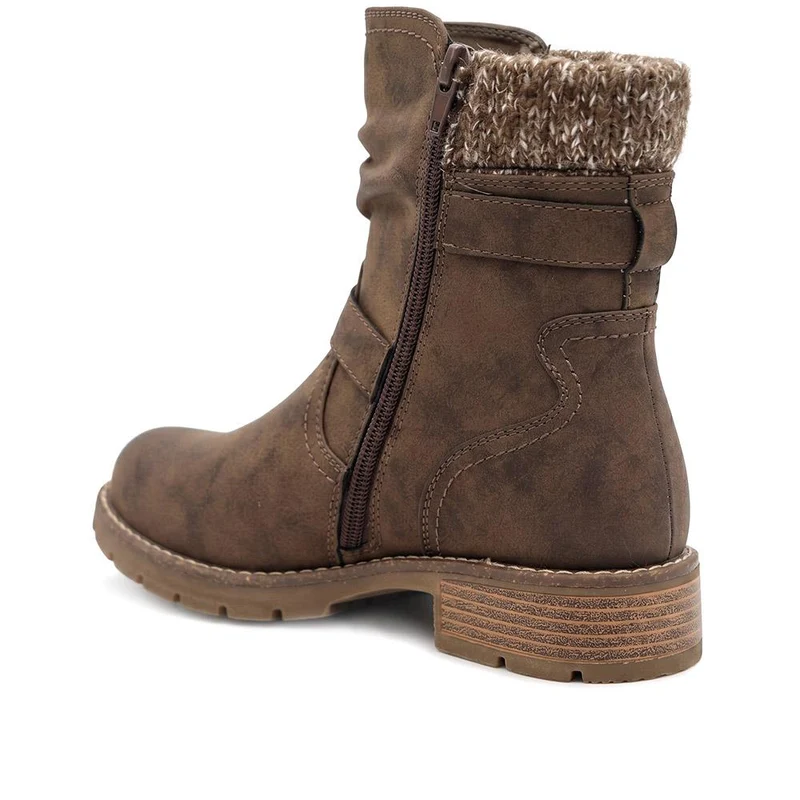 Warm Lined Zip Up Ankle Boots - WBINS44055 / 329 713 - Brown