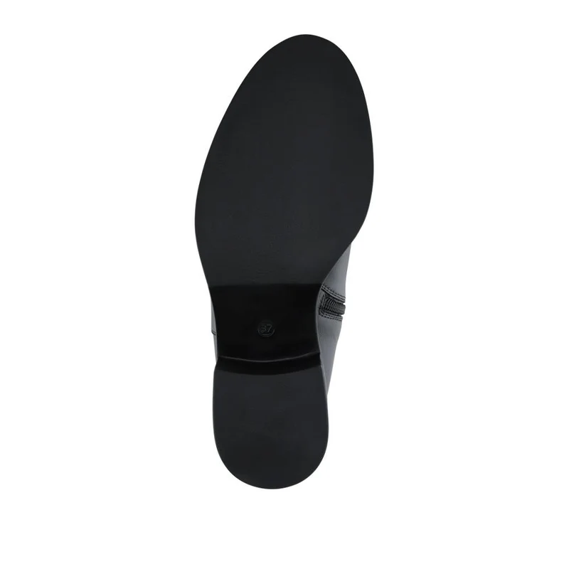 Wide Fit Leather Long Boots With Buckle Detail - PRFEM42014 / 328 626 - Black