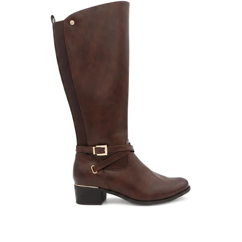 Stretch Back Buckle Detail Long Boots - WOIL40031 / 326 110 - Brown