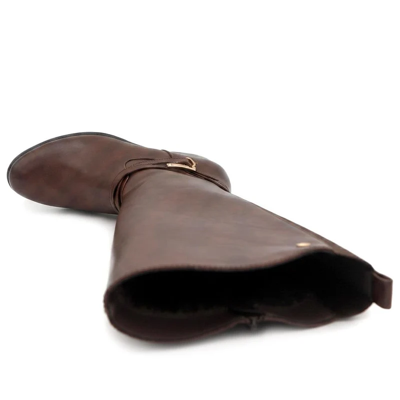 Stretch Back Buckle Detail Long Boots - WOIL40031 / 326 110 - Brown
