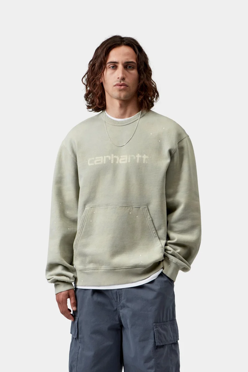 Carhartt WIP Herren-Sweatshirt „Maler“ | Schattiges Grün, Destroy Wash Splatter