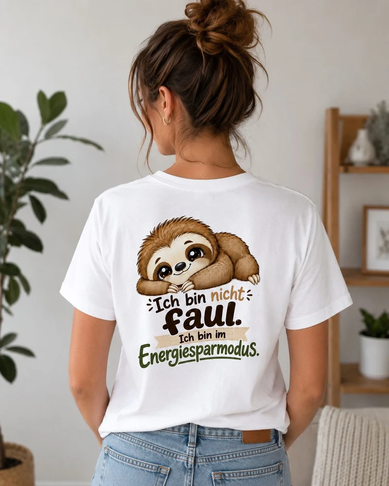 Statement Shirt "Ich bin nicht faul - ich bin im Energiesparmodus“ Faultier