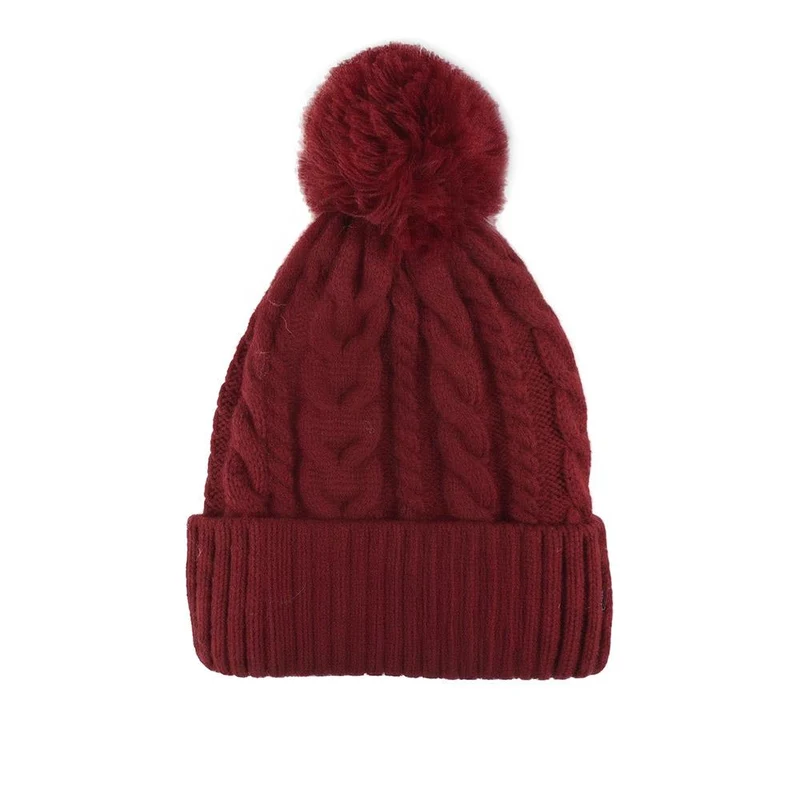 Warm Knitted Winter Bobble Hat - SISK44001 / 329 898 - Cherry