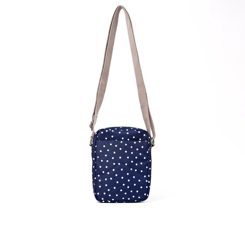 ROKA Bond Marineblaue Tasche aus recyceltem Canvas mit weißen Punkten