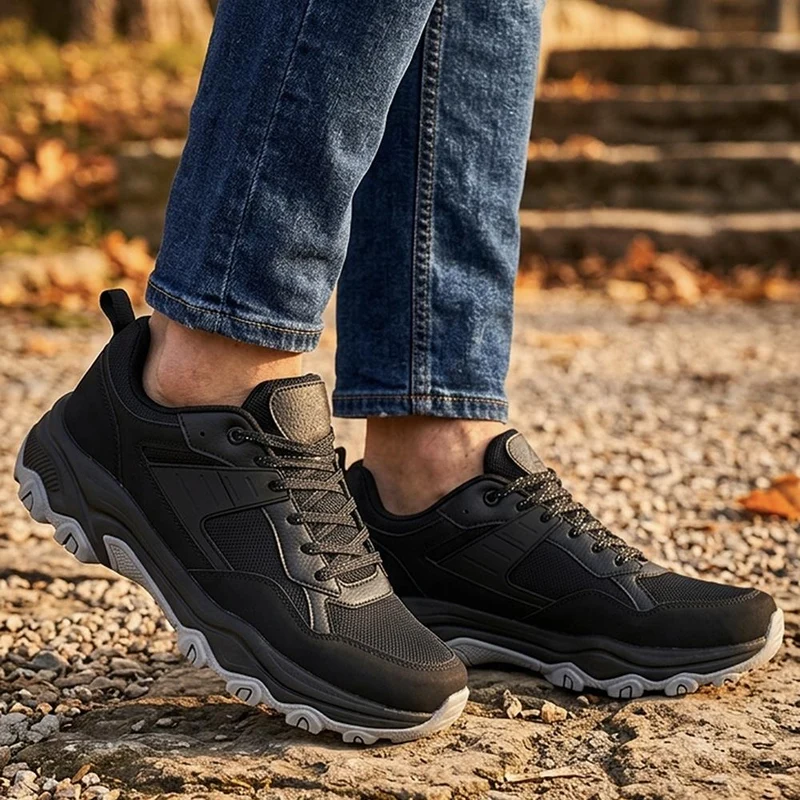 Memory Foam Lace Up Walking Trainers - SUNCH44002 / 330 291 - Black