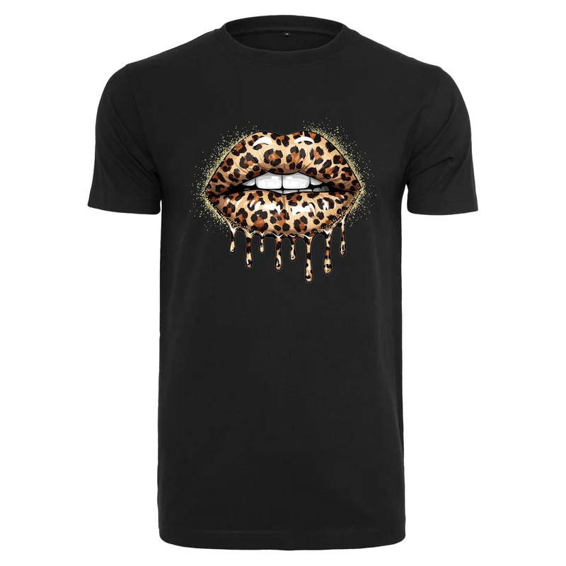 Leo Lips T-Shirt – Damen Baumwollshirt mit Leo-Print Lippenmotiv