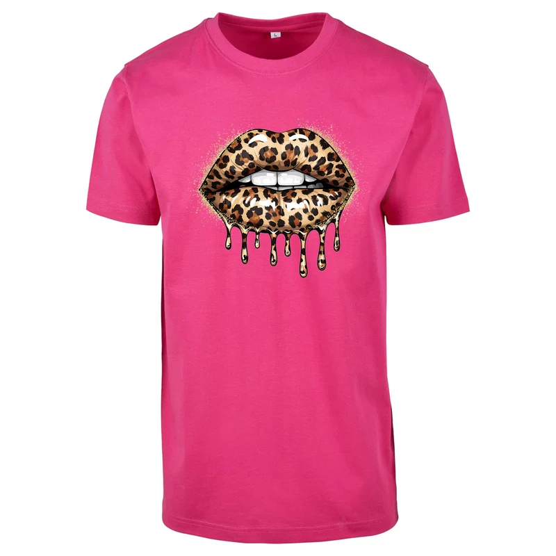 Leo Lips T-Shirt – Damen Baumwollshirt mit Leo-Print Lippenmotiv