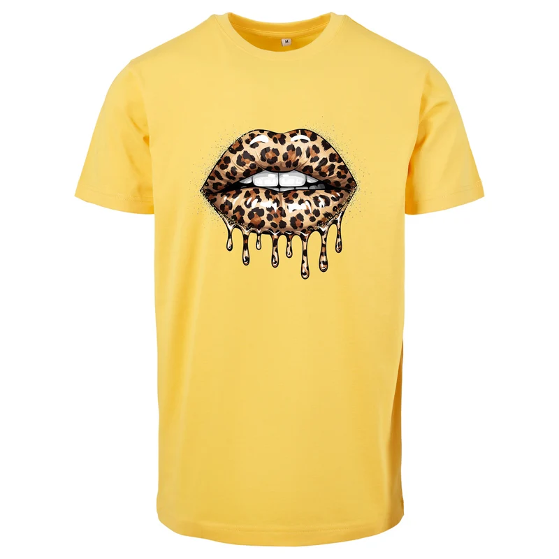 Leo Lips T-Shirt – Damen Baumwollshirt mit Leo-Print Lippenmotiv