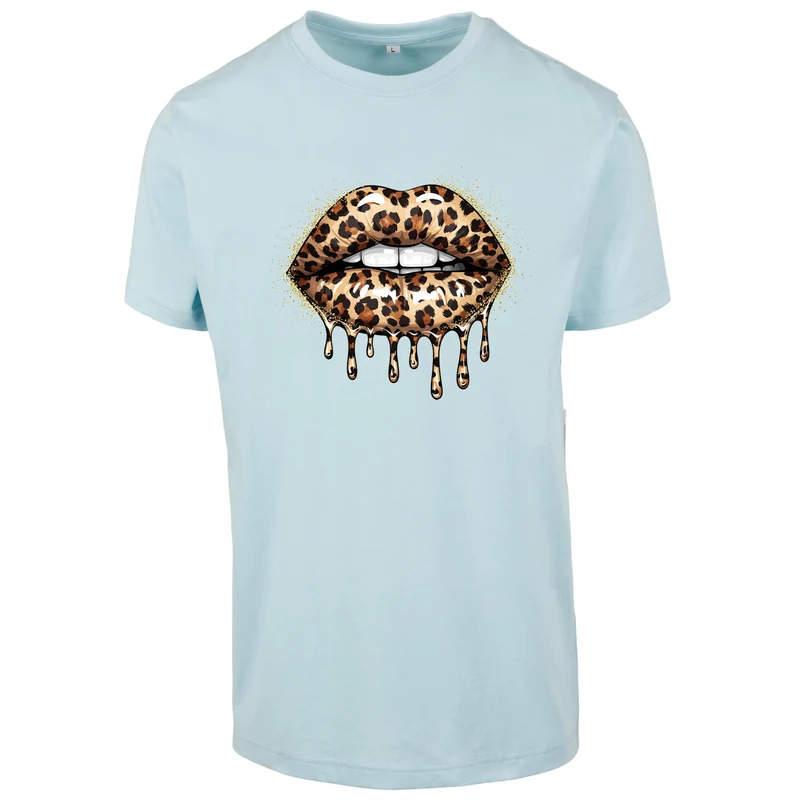 Leo Lips T-Shirt – Damen Baumwollshirt mit Leo-Print Lippenmotiv