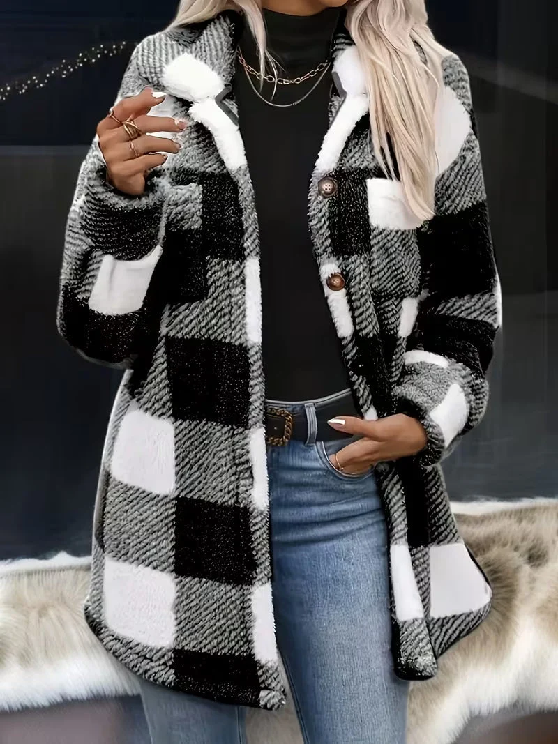 Zariana – Plüschjacke Mit Kariertem Muster im Grenzüberschreitend-Stil